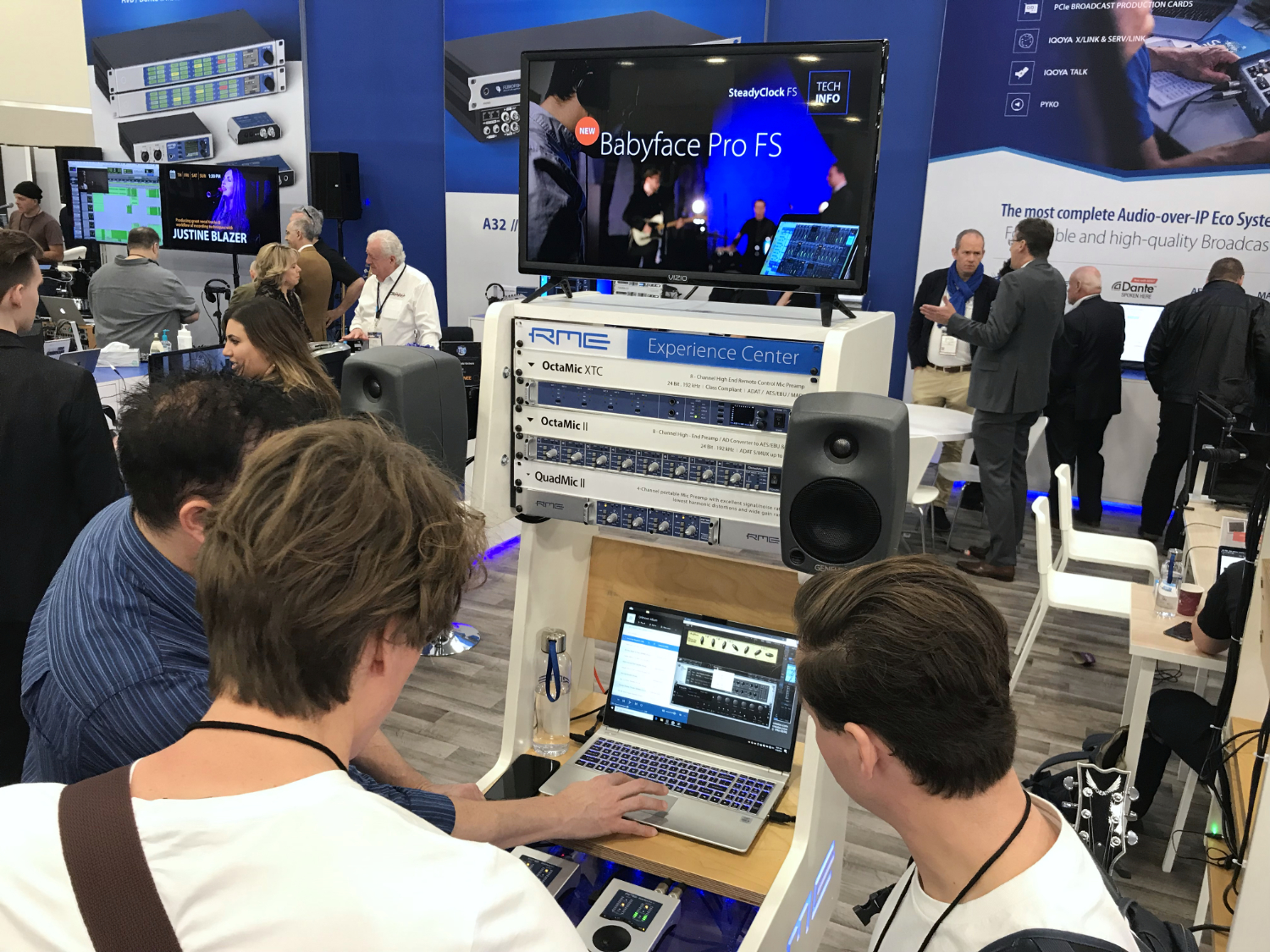 Another picture of our TB31015 being used at the RME/Synthax booth running their demos for the new Babyface Pro FS using Gig Performer and an amp sim running at a 48 buffer glitch-free.